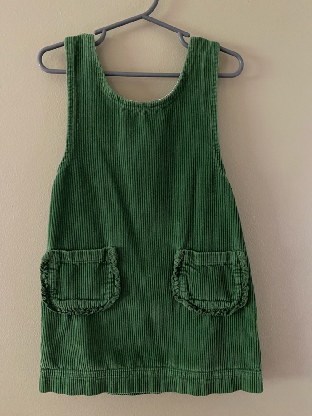 Mini Boden Green Corduroy Dress with Floral Trim size 4-5